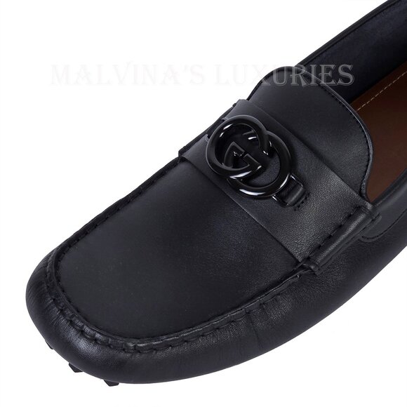 GUCCI SHOES MENS LOAFERS MOCCASINS G LOGO BLACK LEATHER - Picture 9 of 15